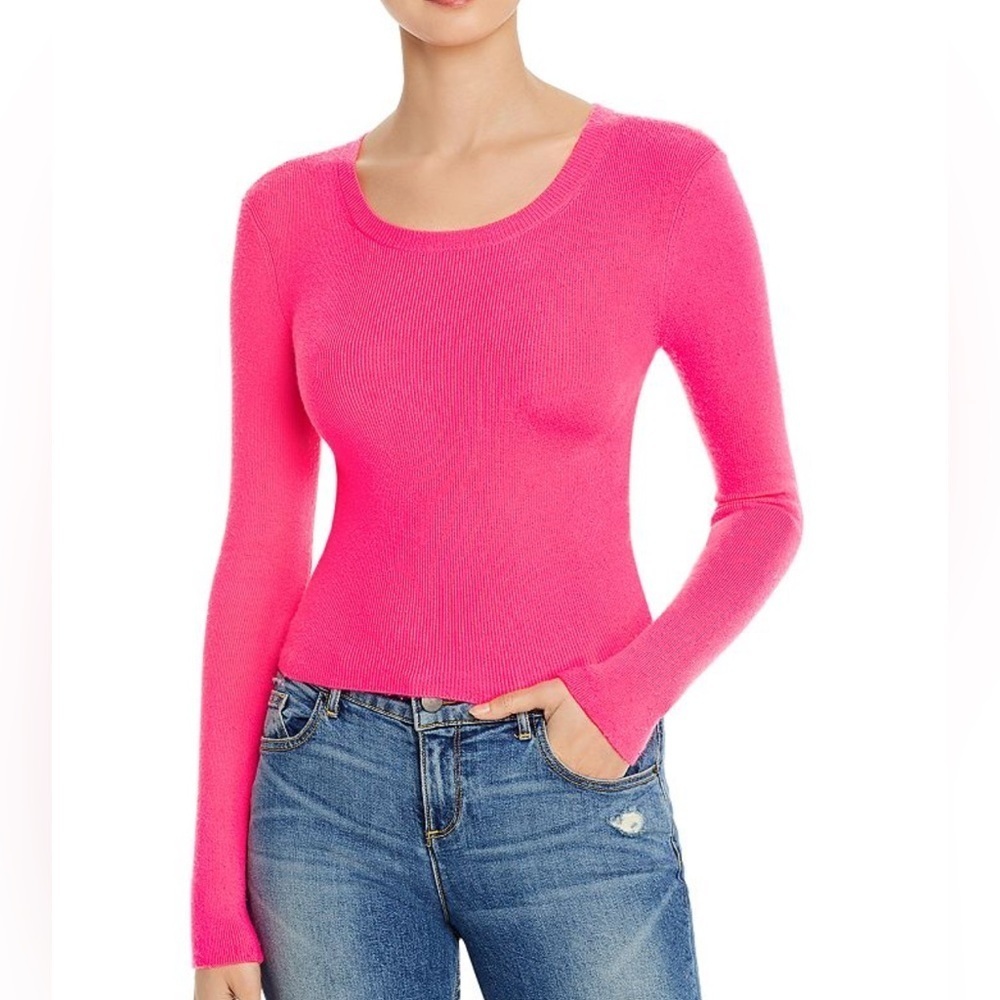 Alice & Olivia Ciara Cropped Sweater in Neon Pink